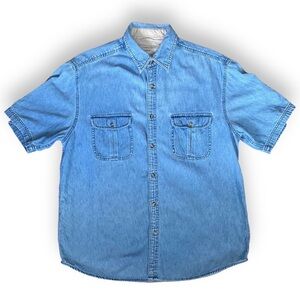 Faded Glory | Men's Denim Button Down Large Short Sleeve Medium Wash 100% Cotton
